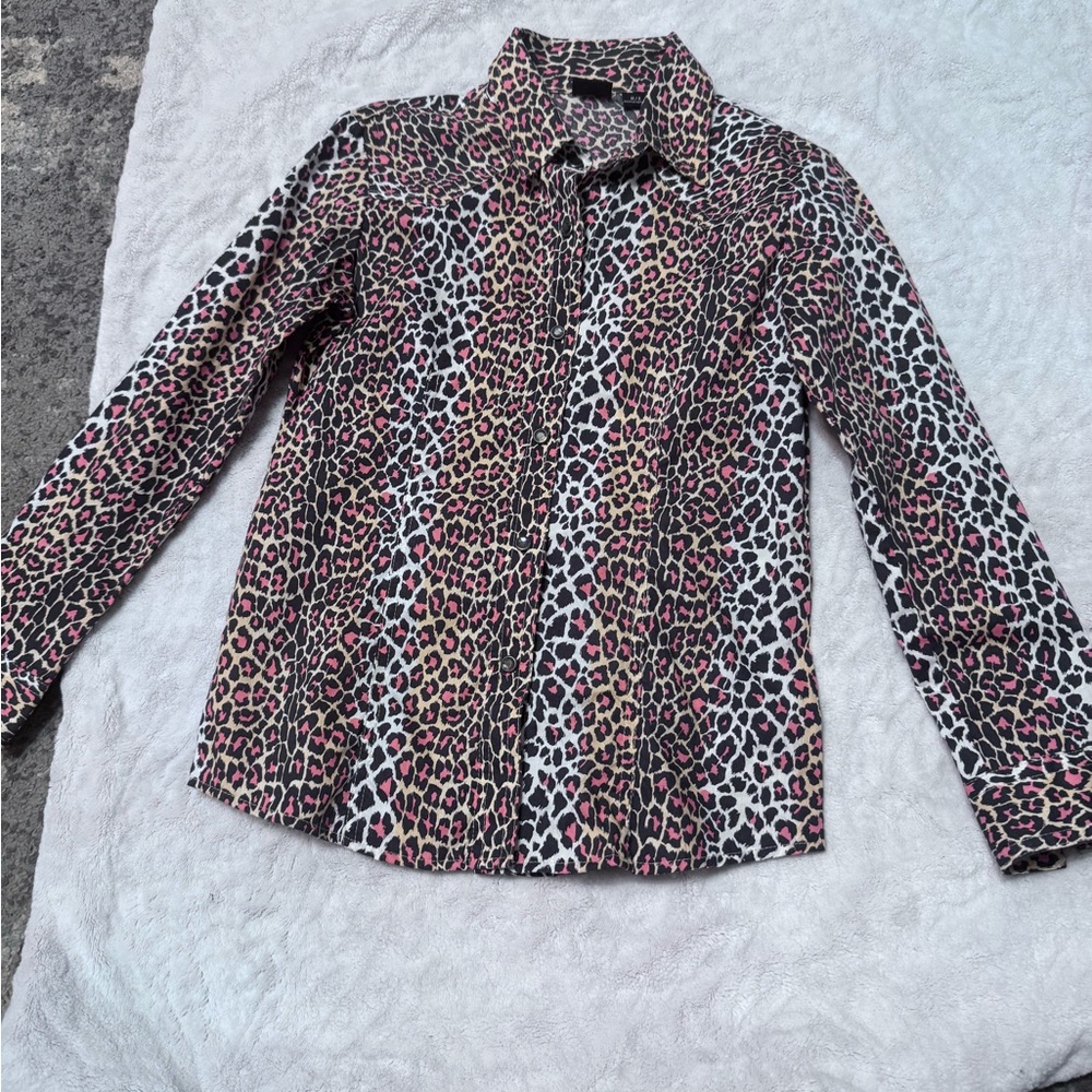 Cruel Girl Leopard Print Button Down Shirt - Pink, Black, White